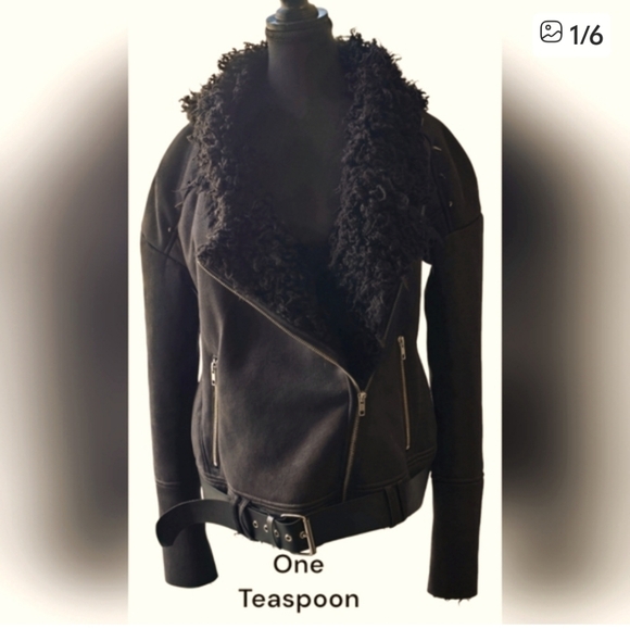 ONE TEASPOON Faux Sherling Black Aviator Coat - Picture 9 of 9